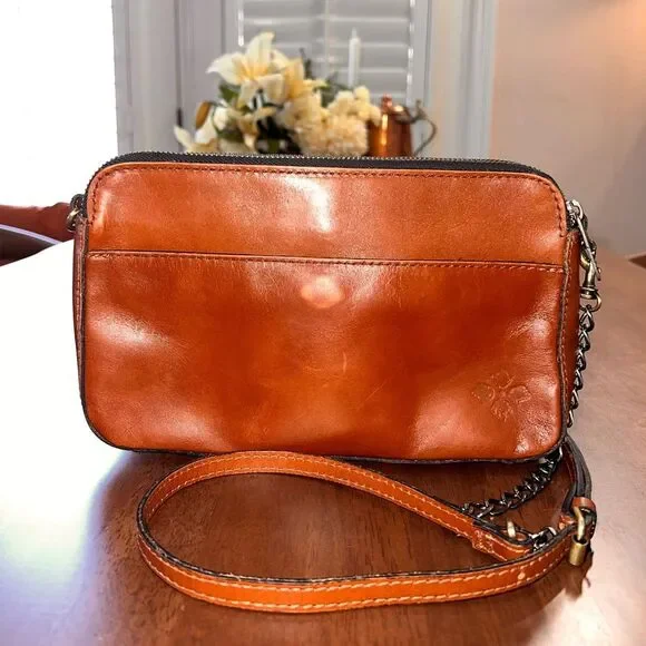 Patricia Nash Heritage Chambery Veg Tan Leather Crossbody Handbag Chain Strap - Picture 8 of 15